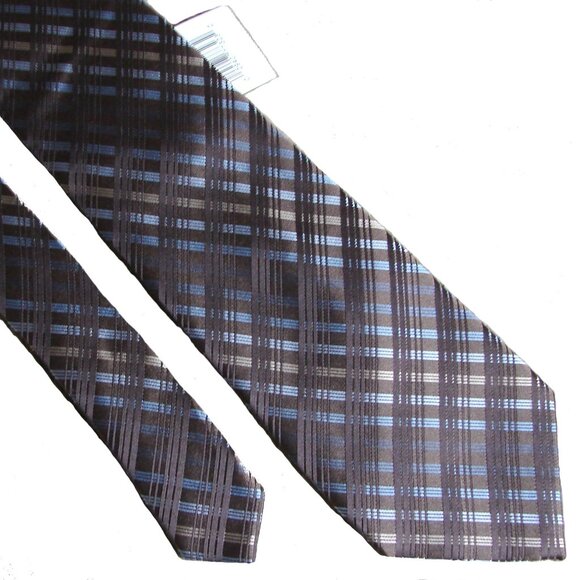 NEW Zylos George Machado SILK TIE, Small Brown Stripes, NWT 58" Blue Cream - Picture 1 of 3